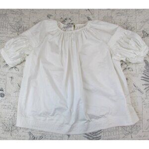 EUC $495 CO ESSENTIALS White Poplin short puff sleeve gather crew neck top M